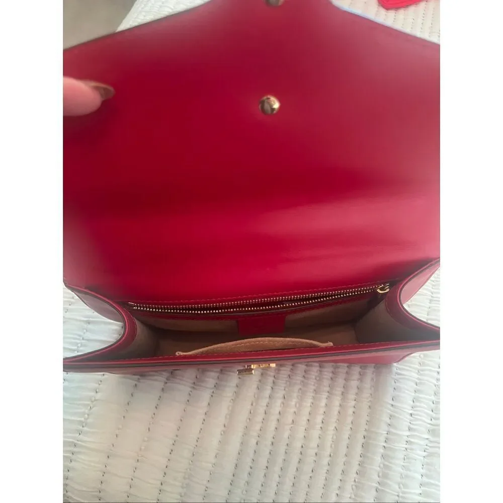 Authentic GUCCI Red Calfskin Leather Small Sylvie Shoulder Bag